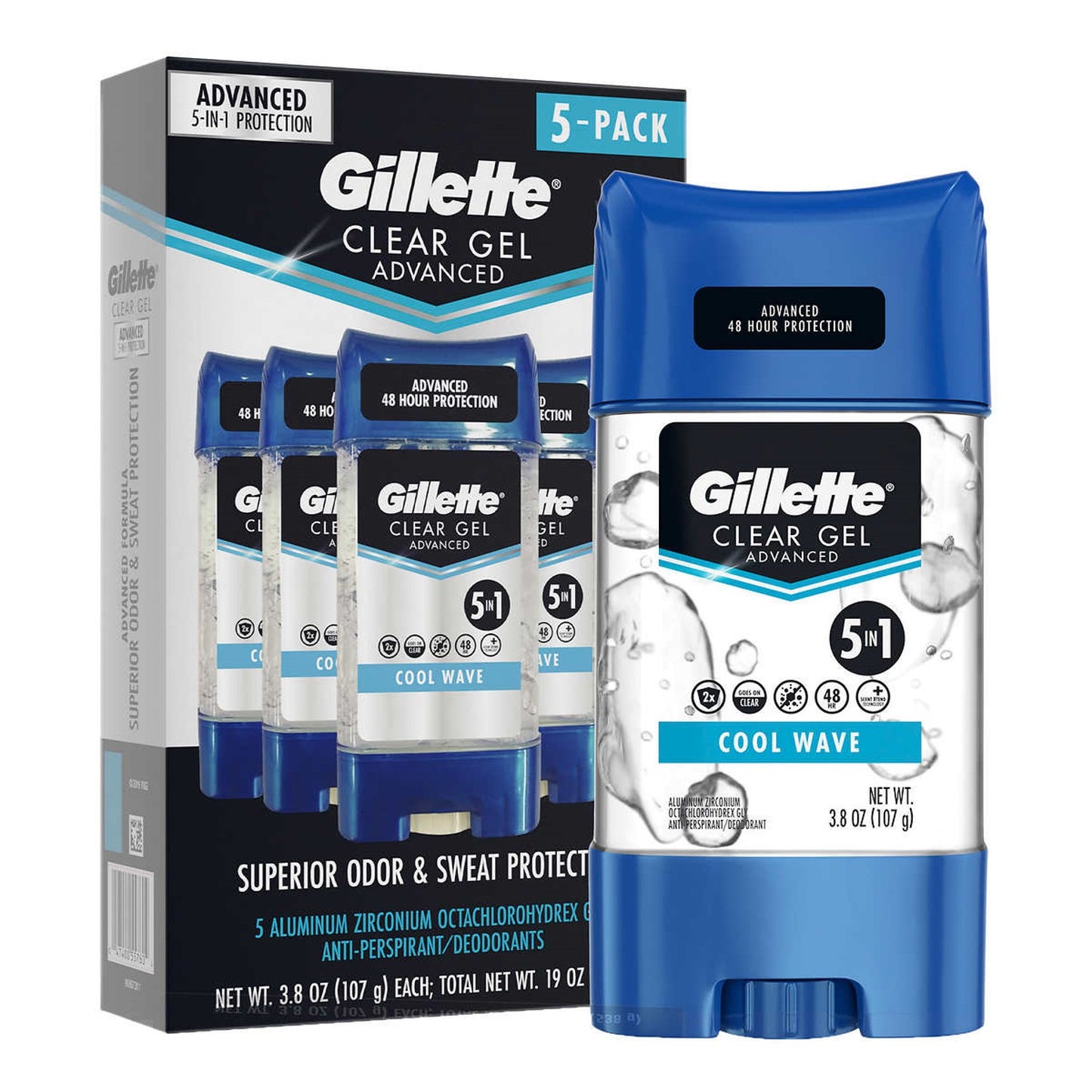 Gillette Clear Gel Advanced Antiperspirant 5 in 1 Cool Wave 3.8 oz, 5 Pack