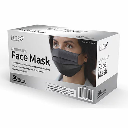 FLTR Face Mask Sized for Adults 3-layer 95% Filtration Black 1 Case - 50 Pack