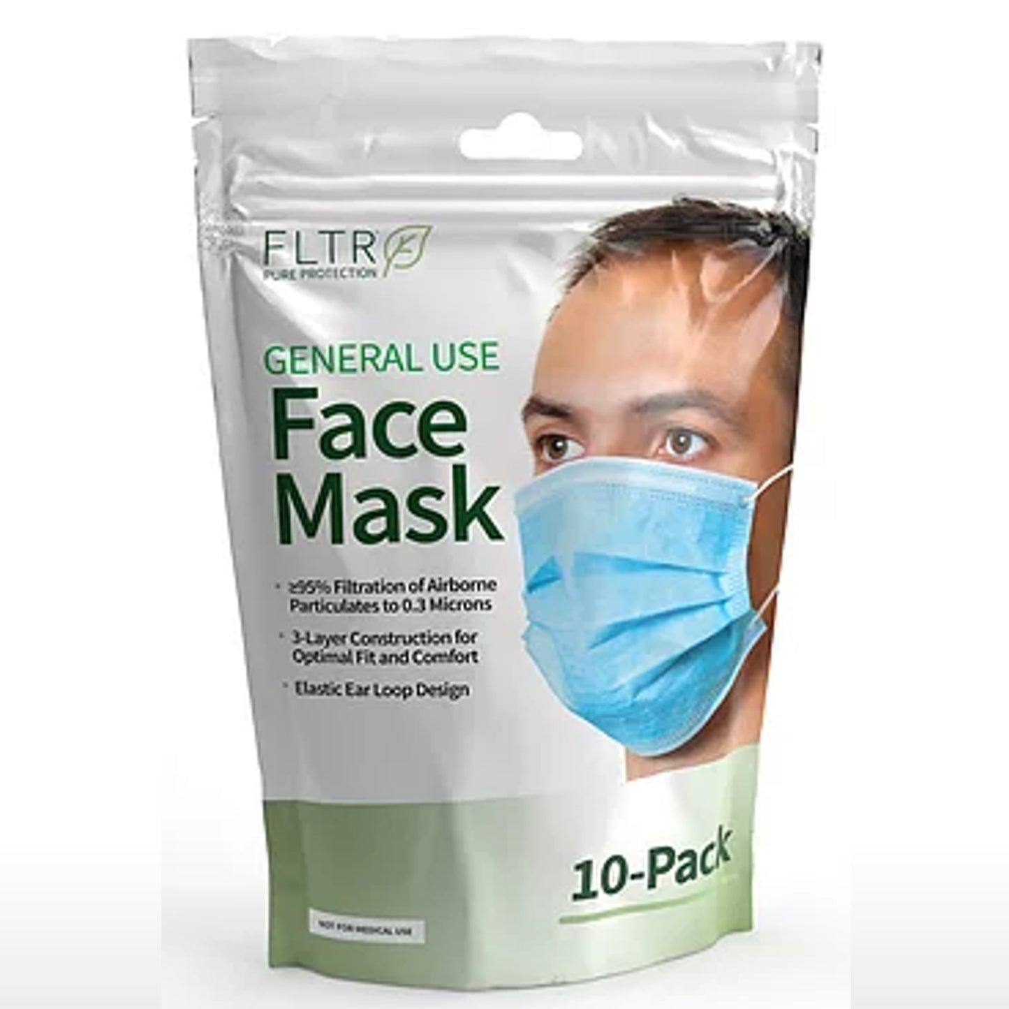 FLTR Face Mask Sized for Adults 3-layer 95% Filtration Black 1 Bag - 10 Pack