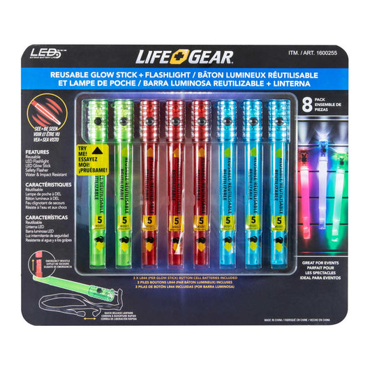 LIFE+GEAR LED Glow Stick & Flashlight + Emergency Whistle, Home Boat Auto 8-pack