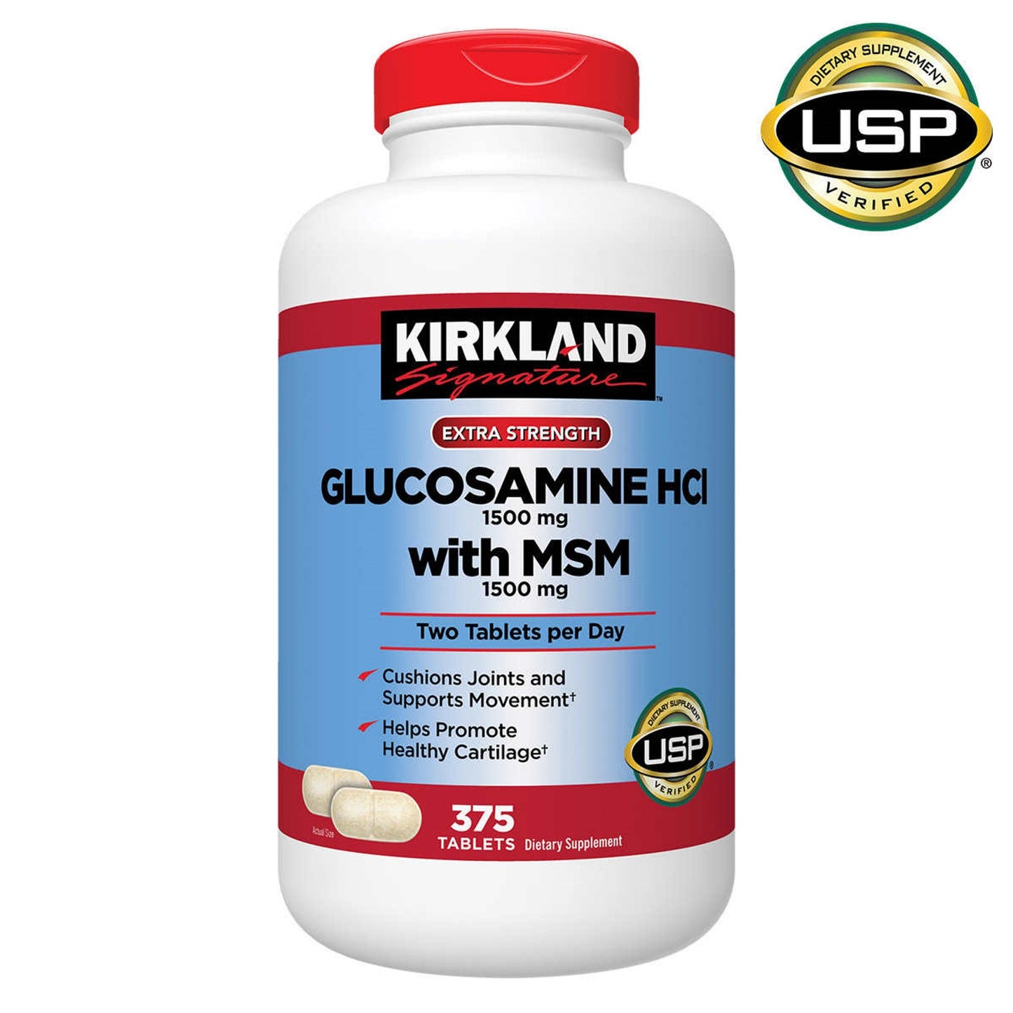 Kirkland Signature Glucosamine HCI w/ MSM Supports Healthy 1500 mg - 375 Tablets
