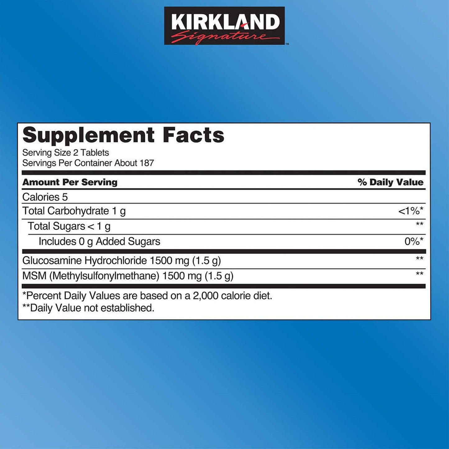 Kirkland Signature Glucosamine HCI w/ MSM Supports Healthy 1500 mg - 375 Tablets