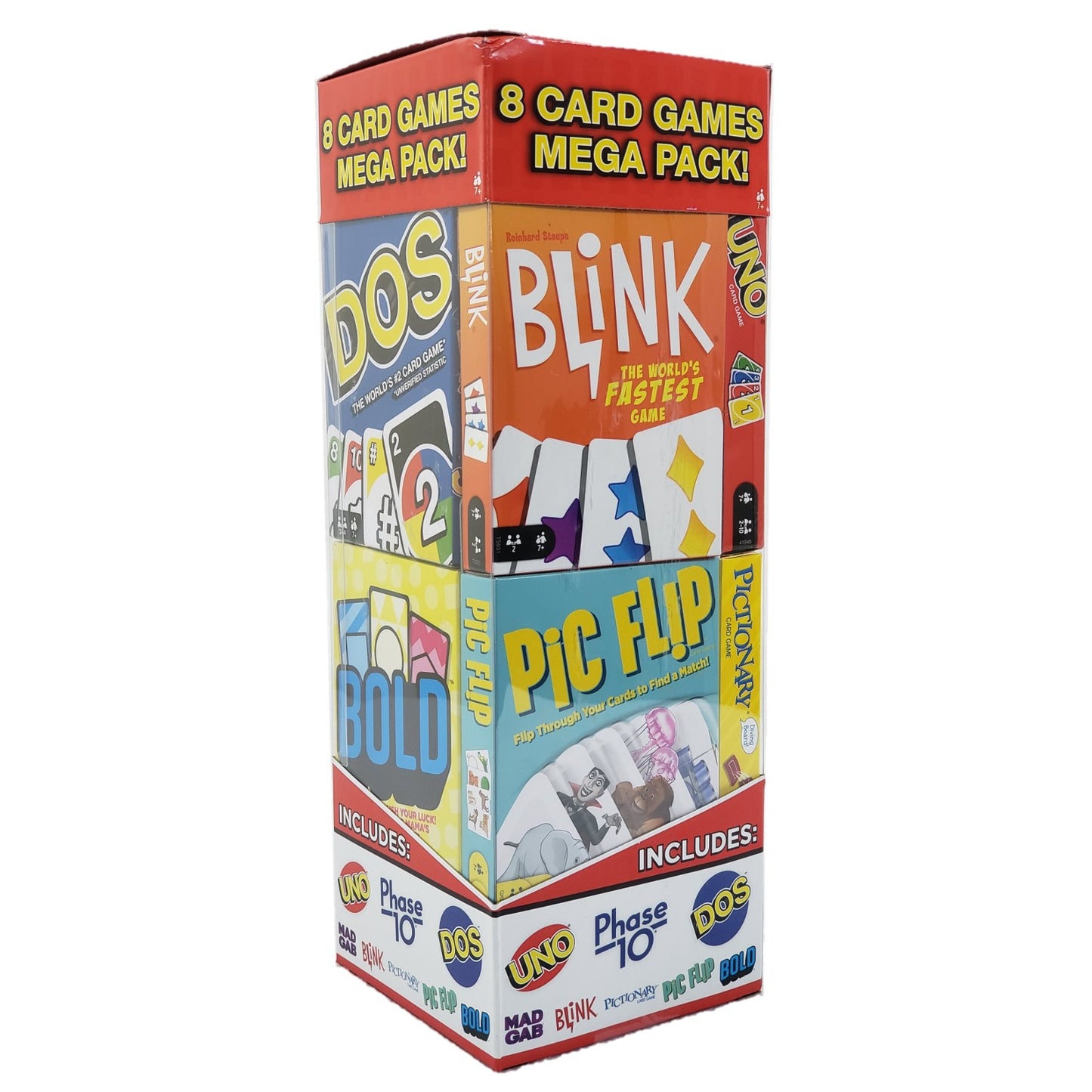 Mattel 8 Card Games Mega Pack Uno Dos Pictionary Phase MadGab Bold Blink PicFlip