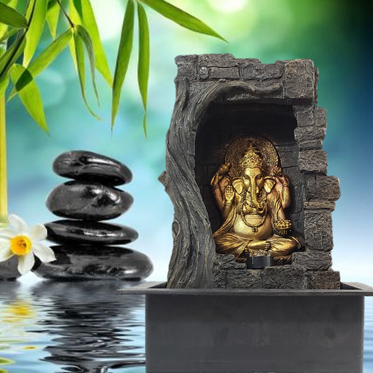Fountain Ganesha Tabletop Cascading Led Relaxing Waterfall Indoor Outdoor