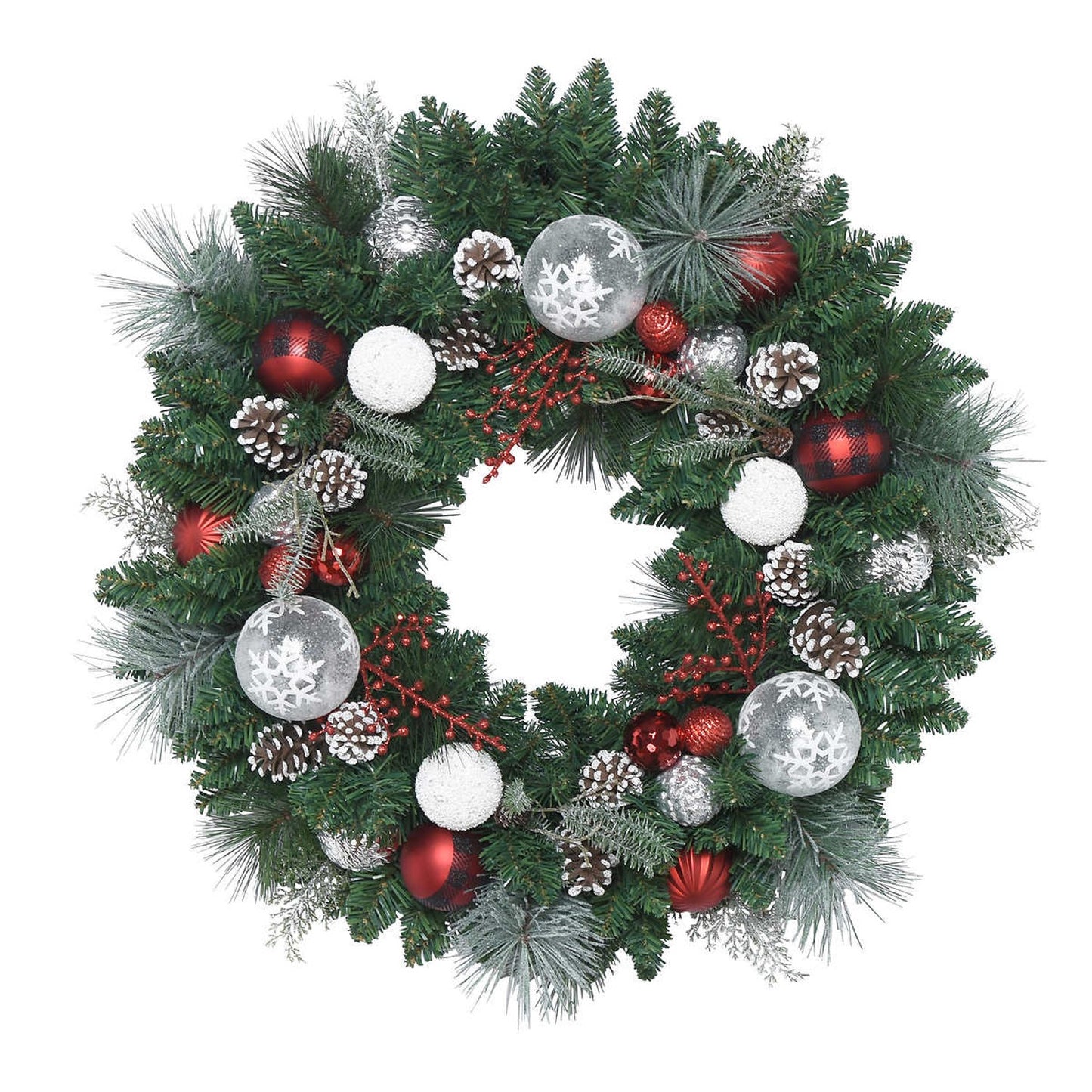 Wreath 30” Red and Silver Decorated Artificial Couronne Corona Christmas Holiday