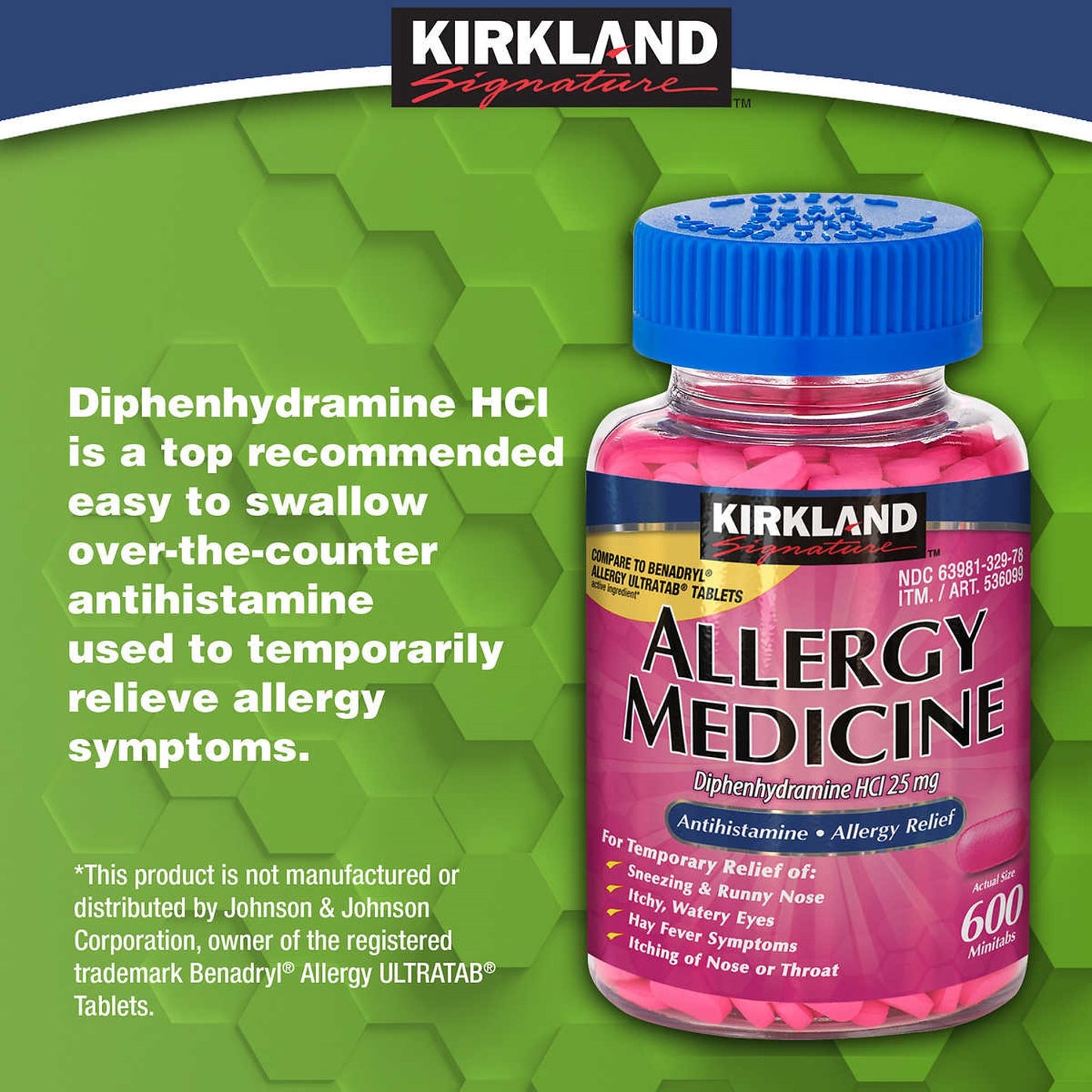 Kirkland Signature Allergy Medicine Diphenhydramine HCI 25 mg - 600 Minitabs