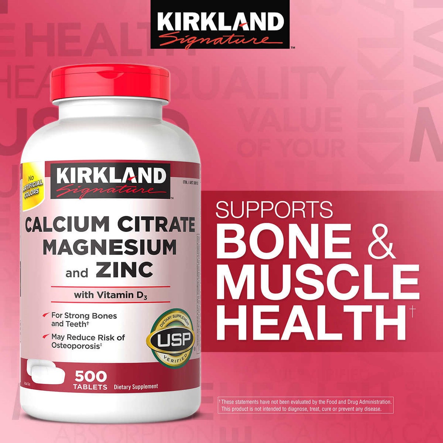 Kirkland Signature Calcium Citrate Magnesium and Zinc w/Vitamin D3 - 500 Tablets