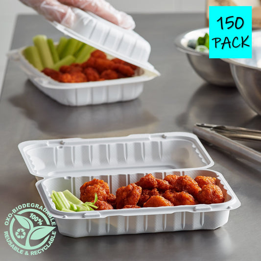 Take Out Clamshell 9" 1 Compartment 9X6X3 Microwaveable Eco-Friendly 150 Pack