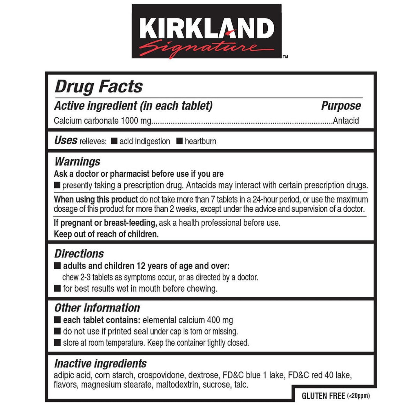 Kirkland Signature Antacid Ultra Strength 1000 mg,  265 Each 530 Tablets, 2 Pack