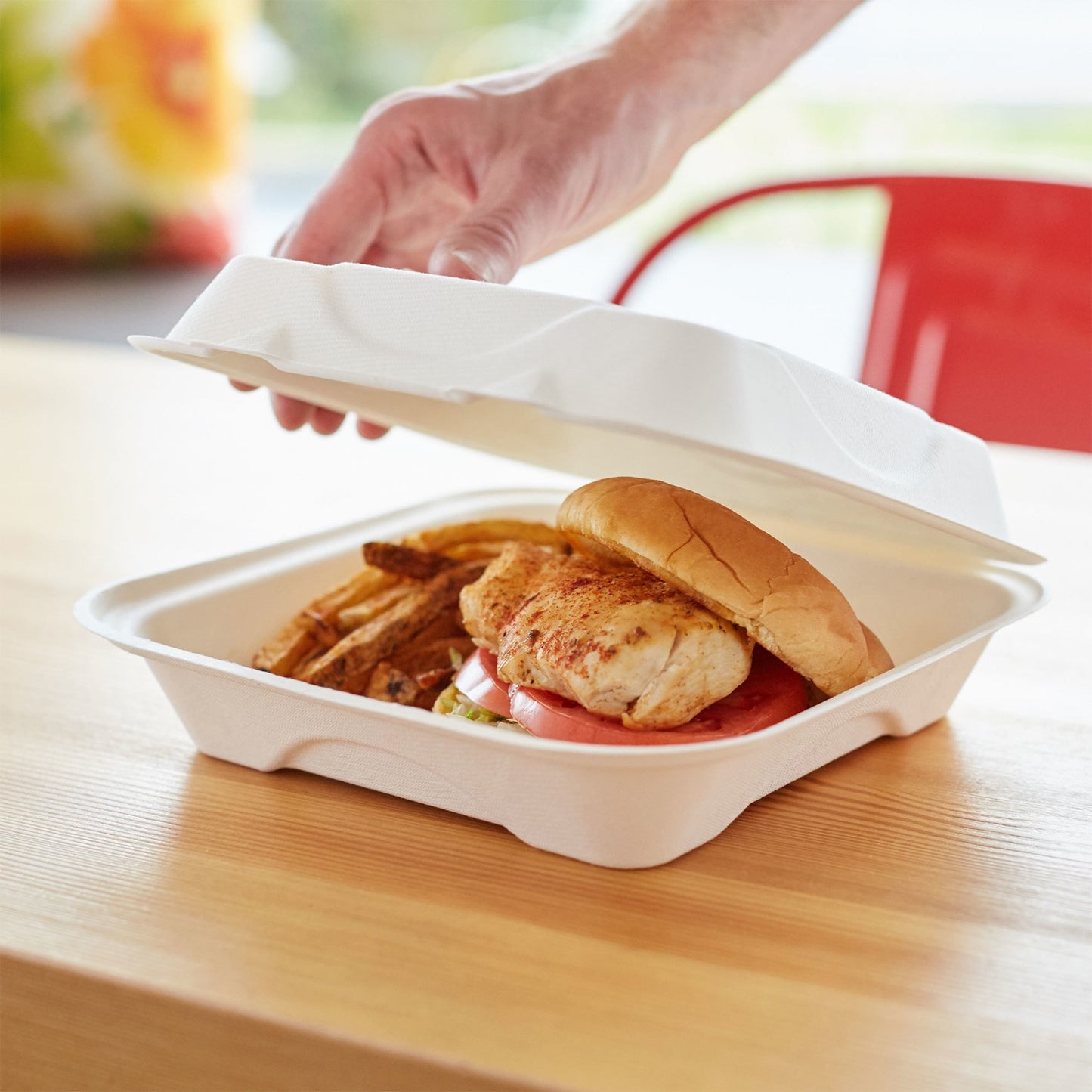 Take Out Clamshell 8" 1 Compartment 8X8X3 Bagasse Biodegradable Eco 200 Pack
