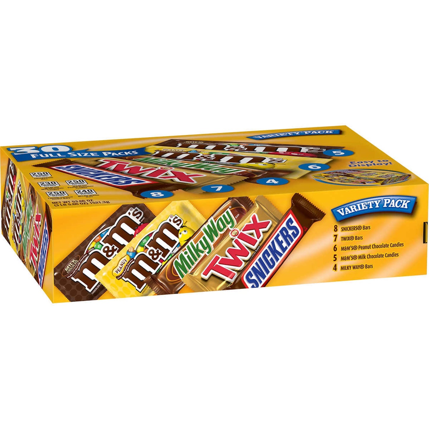 Mars Candy Chocolates Variety Full Size Snickers M&M's Twix Milky Way - 30 Pack