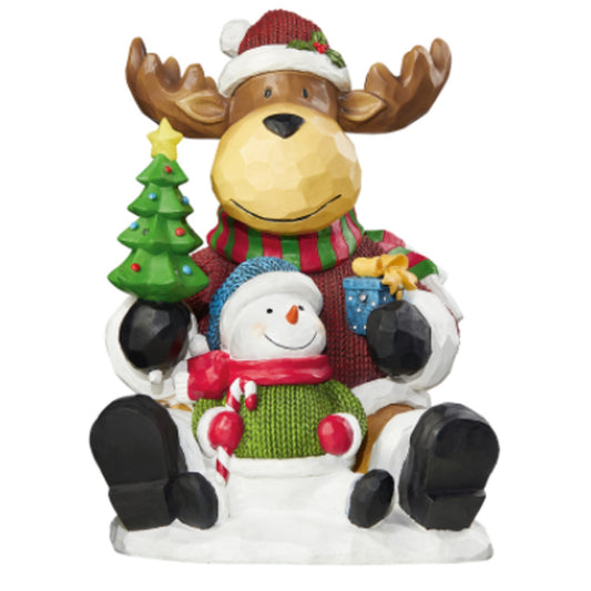 Moose & Snowman 26" Christmas Decoration LED Lights Hand Painted for Holidays