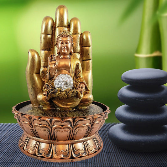 Fountain Buddha Meditating Tabletop Led Relaxing Waterfall Indoor Outdoor