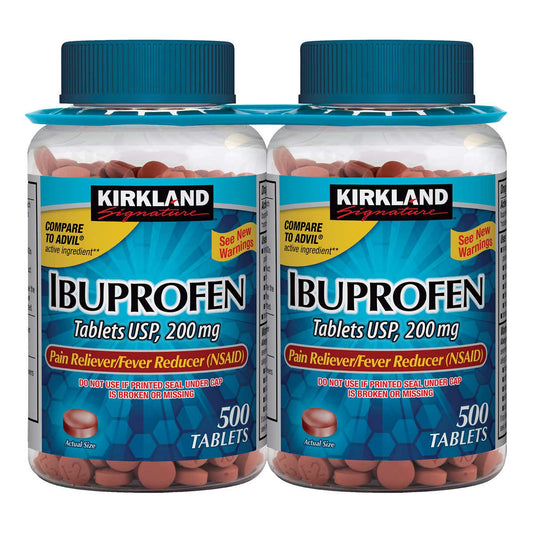 Kirkland Signature Ibuprofen Tablets, 200 mg., 500 Each 1000 Caplets, 2 Pack