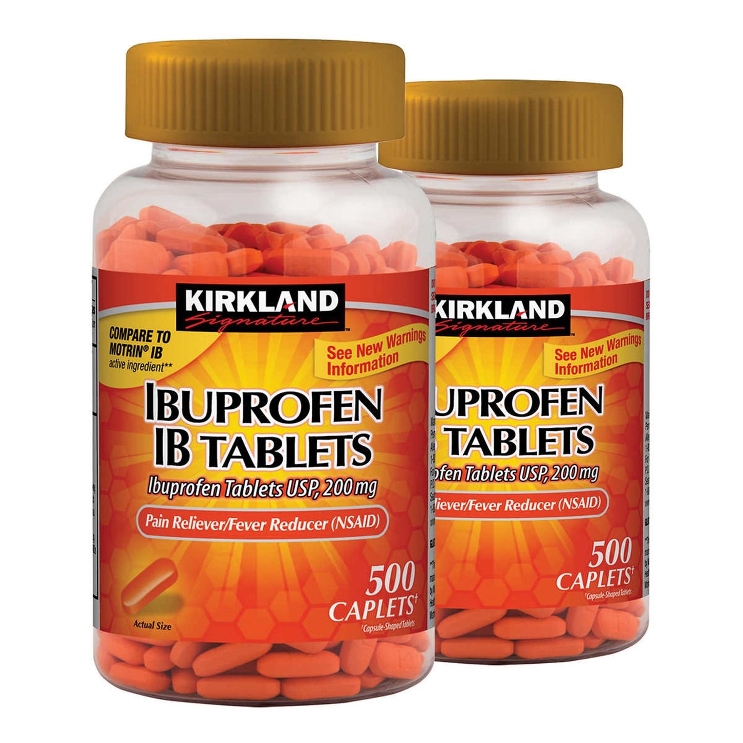 Kirkland Signature Ibuprofen IB Tablets, 200 mg., 500 Each 1000 Caplets, 2 Pack