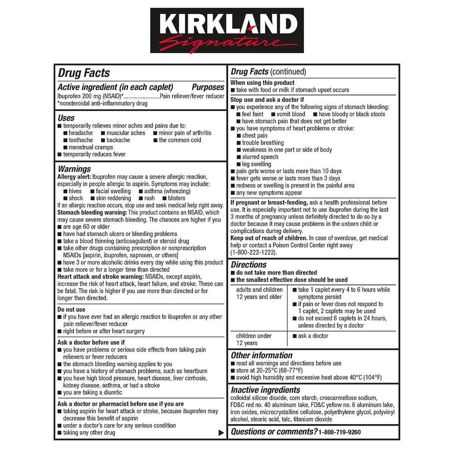 Kirkland Signature Ibuprofen IB Tablets, 200 mg., 500 Each 1000 Caplets, 2 Pack