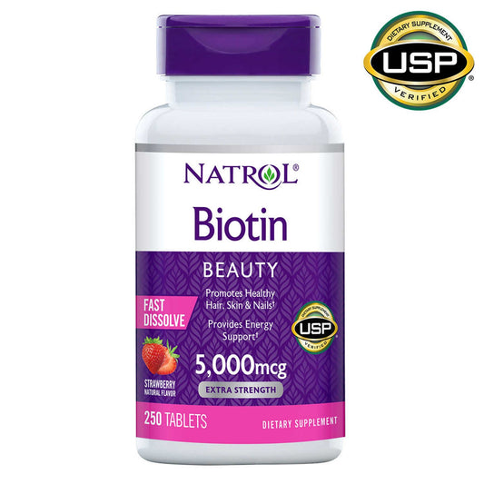 Natrol Biotin Supports Hair, Skin and Nails 5000 mcg, 250 Fast Dissolve Tablets
