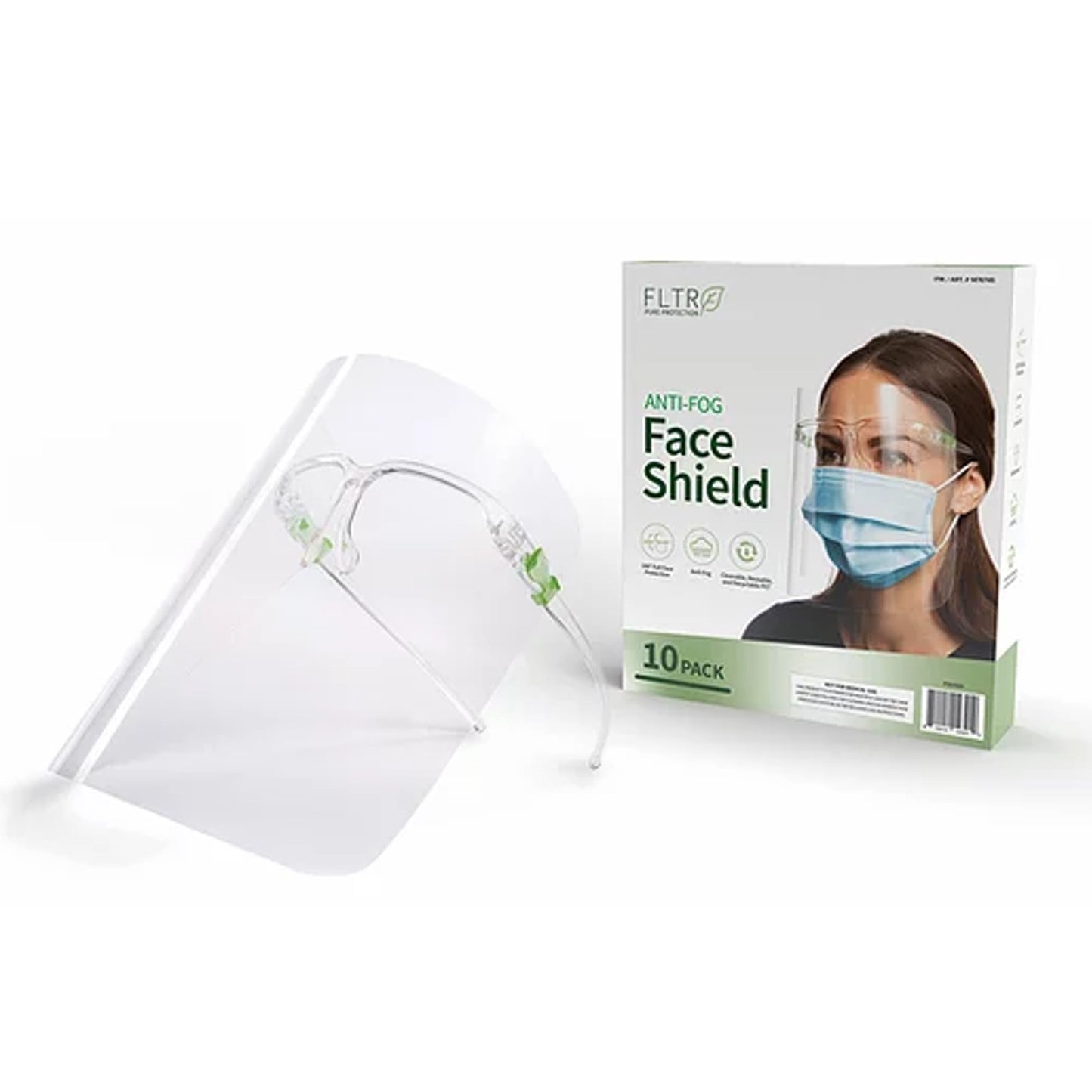 FLTR Face Shield Anti-Fog 180° full face protection lightweight design - 10 Pack