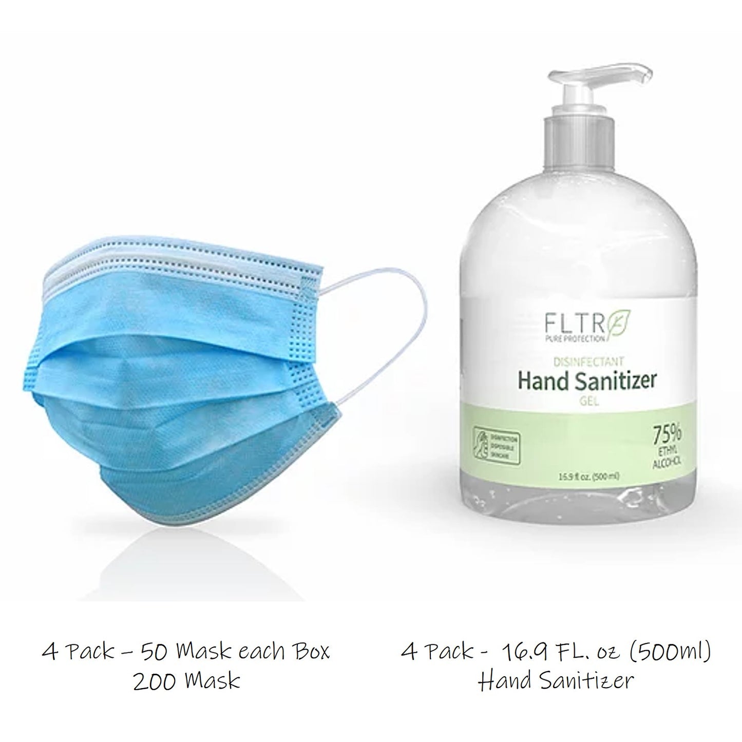 FLTR Essentials Pack 200 Mask + 4 Bottle Hand Sanitizer FDA registered