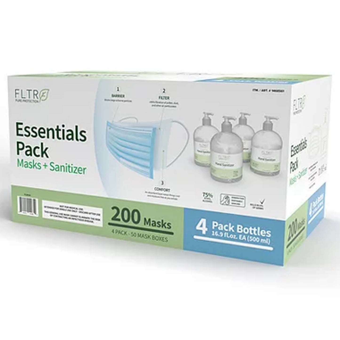 FLTR Essentials Pack 200 Mask + 4 Bottle Hand Sanitizer FDA registered