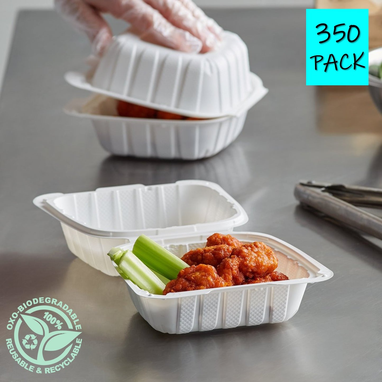 Take Out Clamshell 6" 1 Compartment 6X6X3 Microwaveable Eco-Friendly 350 Pack
