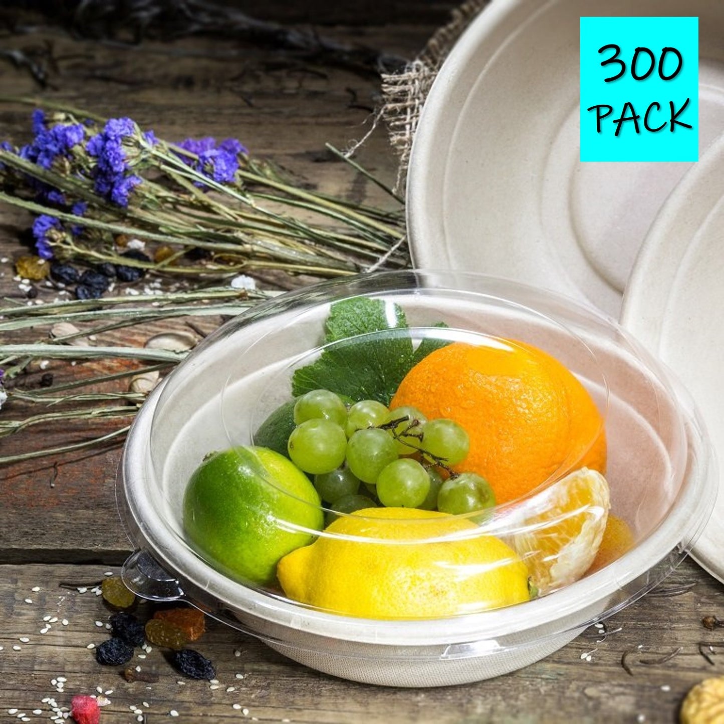 Take Out  Lid for Round Bowl 8" 24-46oz Anti Fog Clear 300 Pack