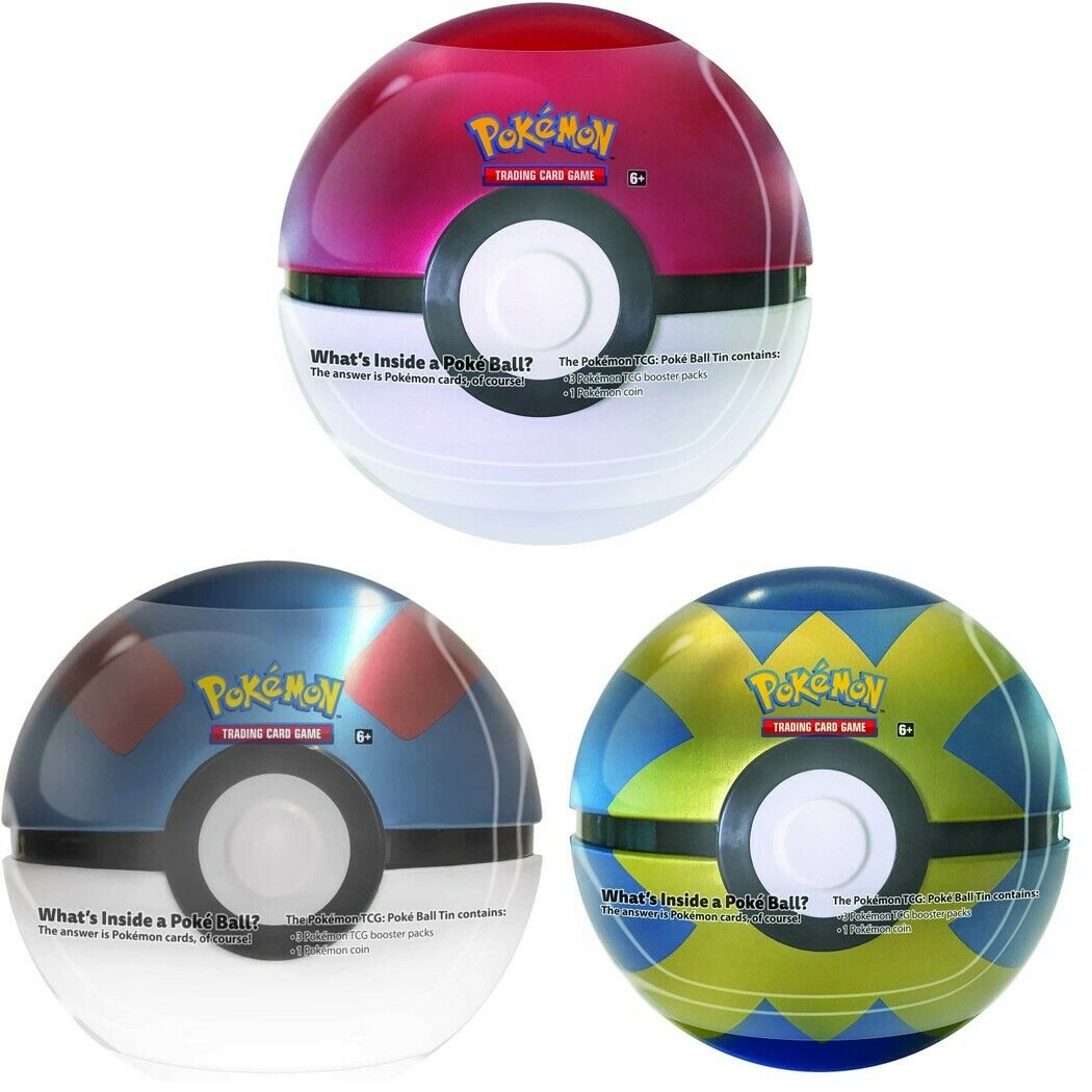 Pokemon TCG Poke Ball Tin 9 Booster Pack 3 Coin 2020 Spring Poke Ball Set 3-Pack