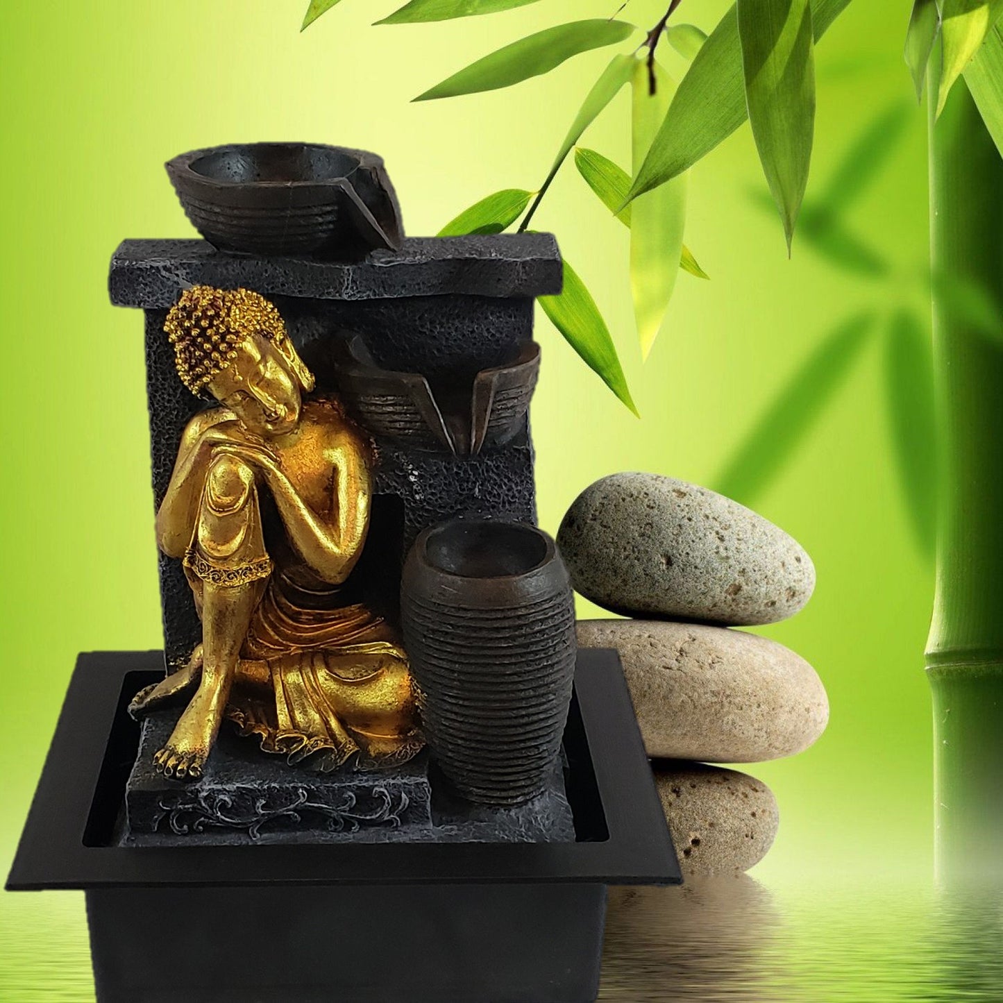 Fountain Buddha Seated Tabletop Cascading Led Relaxing Waterfall Indoor Outdoor