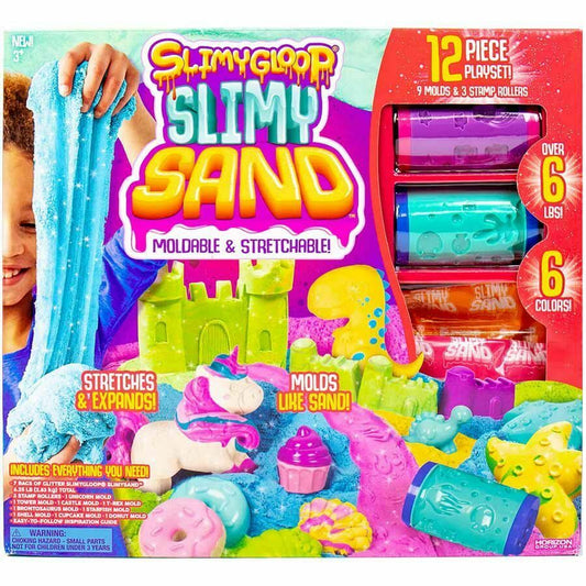 Slimy Gloop Slimy Sand Moldable & Stretchable 12 Piece Playset 9 Molds & 3 Stamp